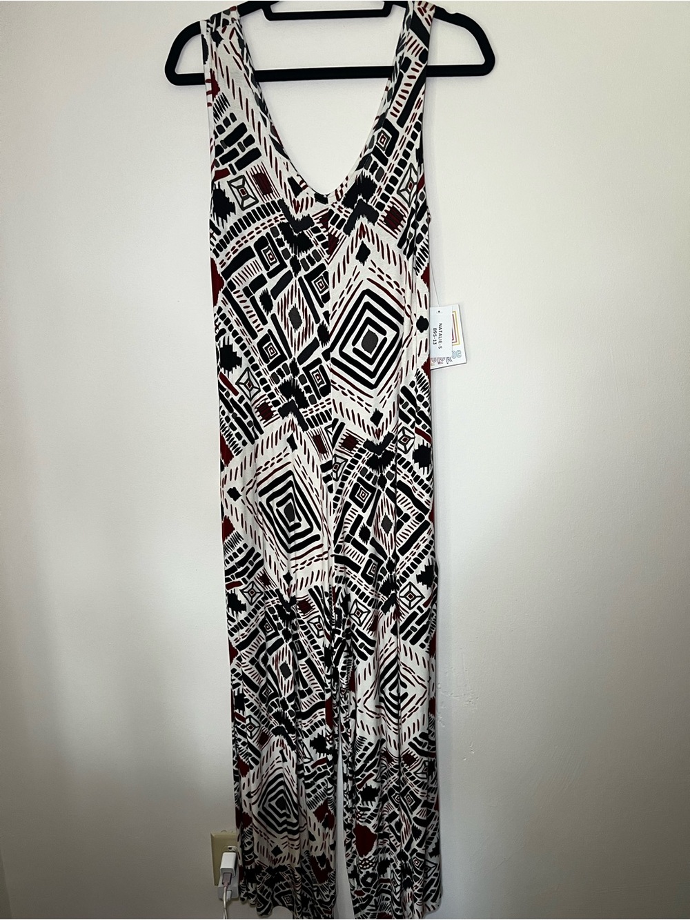LuLaRoe Natalie Geometric Jumpsuit in Black, White & Brown